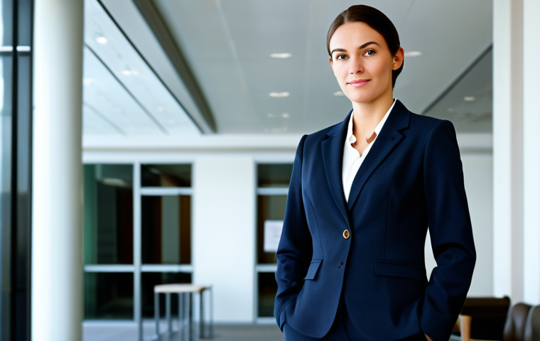 **Prompt:** A businesswoman in a modern, fully clothed, modest business suit, standing confidently in a well-lit office lobby, appropriate attire, safe for work, perfect anatomy, natural pose, professional photograph, high quality.
