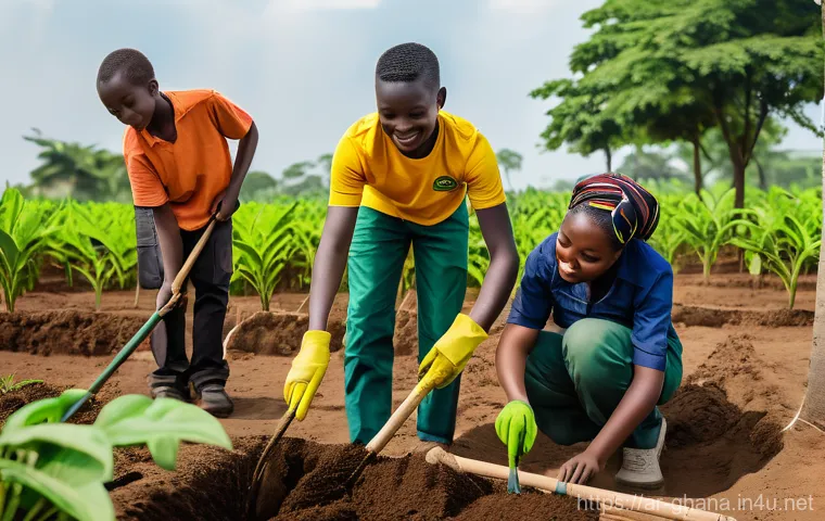 가나의 기후 변화와 환경 보호 정책 - **Prompt:** A vivid, realistic depiction of a Ghanaian farming community grappling with climate chan...